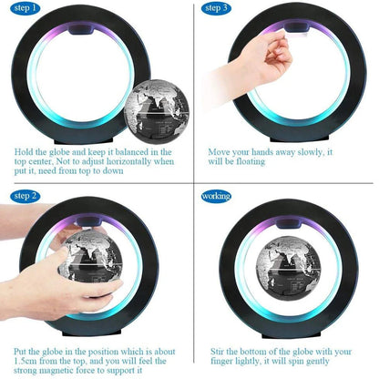 Floating Globe Levitating World Map Rotating Ornament LED Lamp for Bedside Light Novelty Floating Lamp Magnetic Levitation Globe